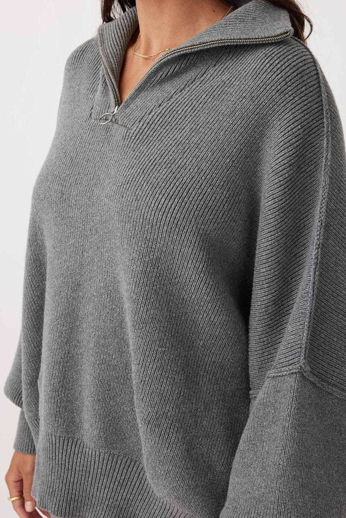 Arcaa London Zip Sweater (Dark Grey Marle)