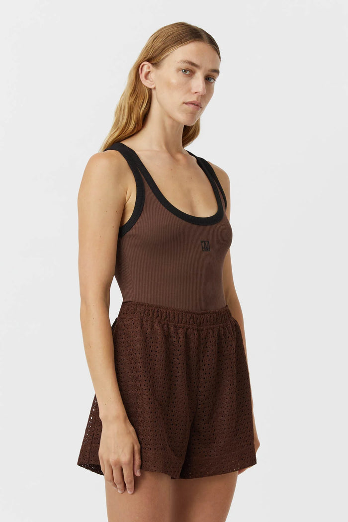 Camilla & Marc Nora Contrast Bind Scoop Neck Tank (Mocha/Black)