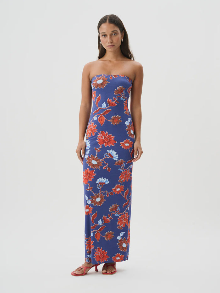 ROAME. Riva Maxi Dress (Cactus Bloom Indigo)