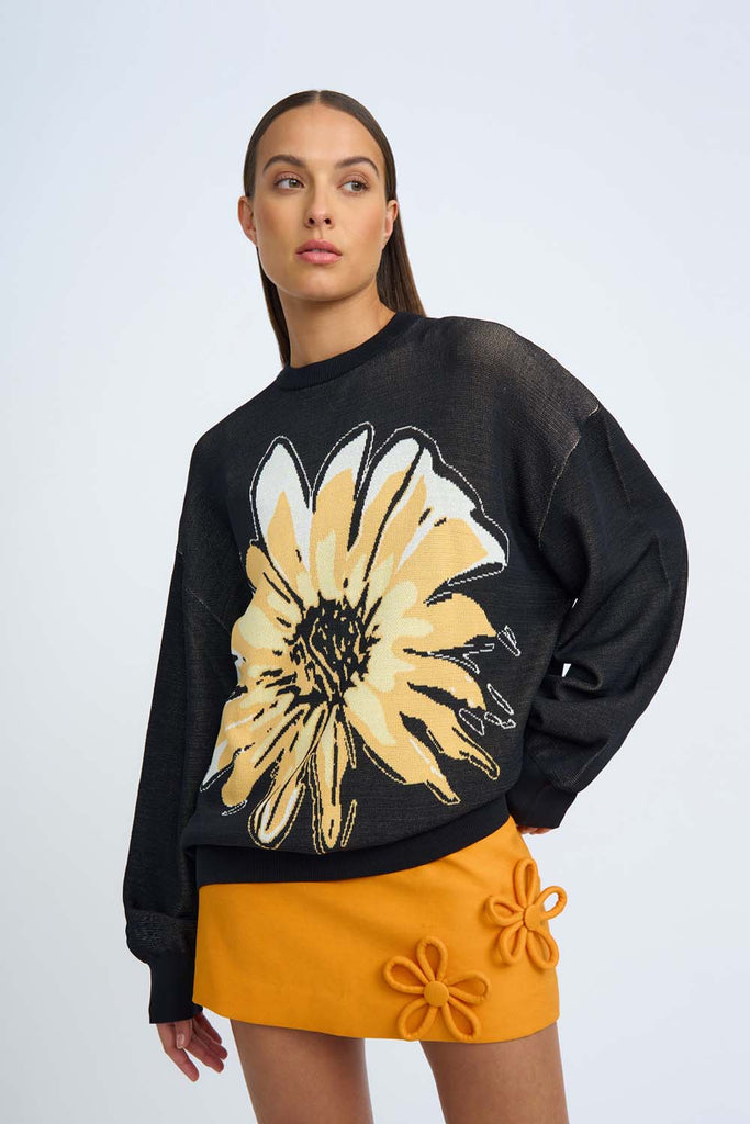 By Johnny Digital Daisy Knit Sweater (Black Orange)