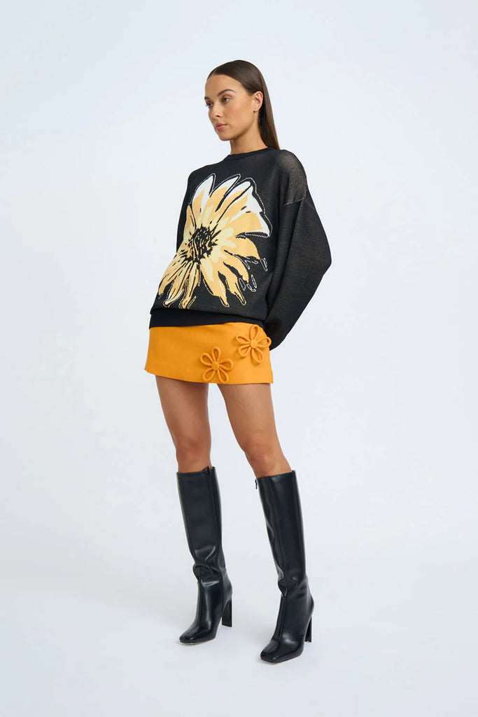 By Johnny Digital Daisy Knit Sweater (Black Orange)